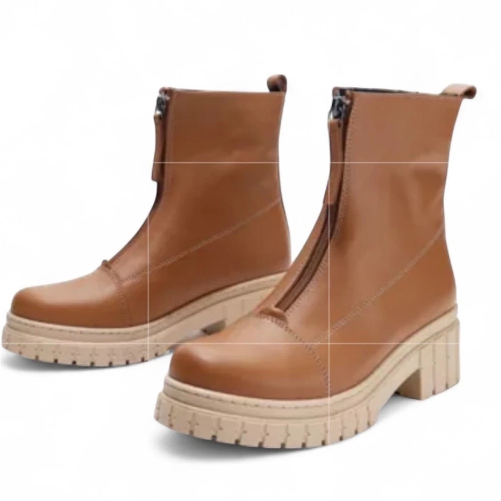 Sheridan Mia Leather Front Zip Ankle Boots Bonaire Cognac Size Eu38 7.5/8 New